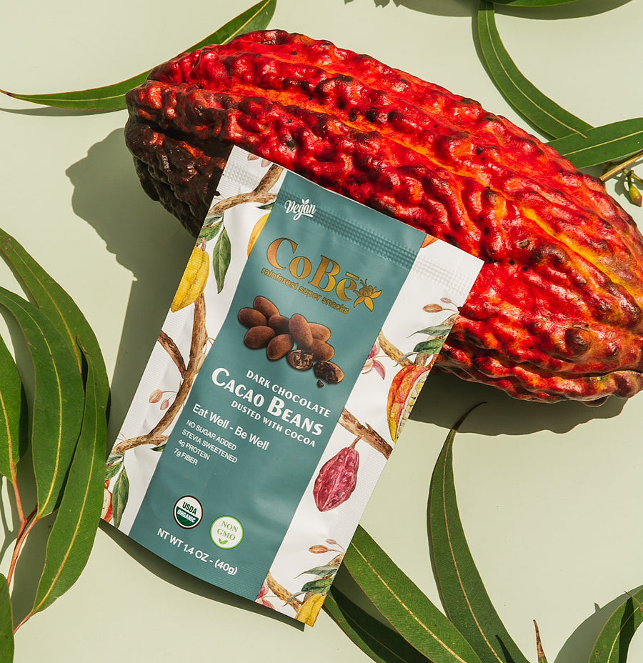 CoBē Organic Vegan Dark Chocolate Covered Cacao Beans Sweetened with Stevia and Dusted with Cocoa