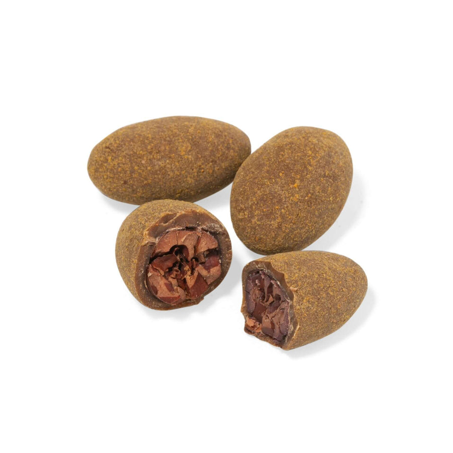 Milk Chocolate Covered Cacao Beans Sweetened With Stevia And Dusted with Golden Spices