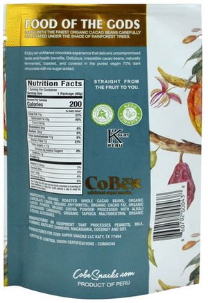Nutritional Information of CoBē Snacks Vegan Dark Chocolate Covered Cacao Beans
