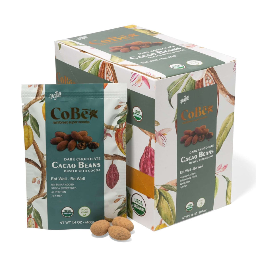 CoBē Snacks Vegan Dark Chocolate Covered Cacao Beans Sweetened With Stevia